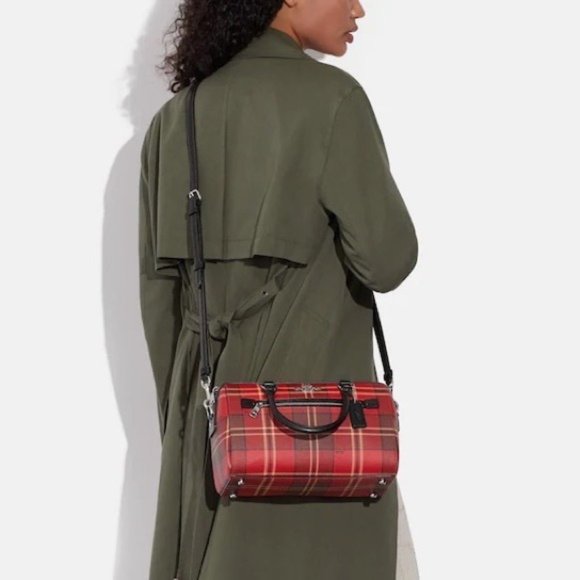 Coach Rowan Satchel Crossbody & Mini Skinny Id Case Wallet In Tartan Plaid Print - Picture 12 of 16